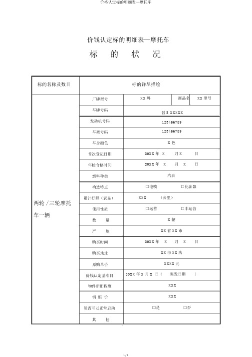 价格认定标的明细表—摩托车