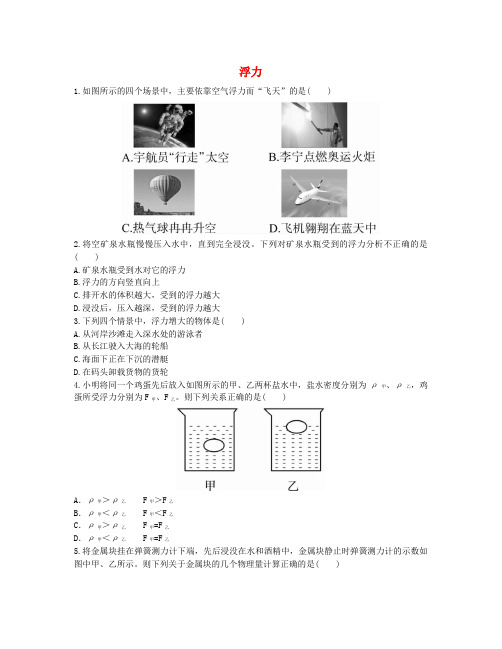 中考物理 第9章 浮力复习提升训练