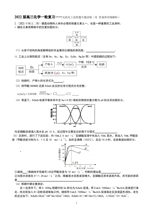 2022届高三化学一轮复习专题训练——无机化工流程题