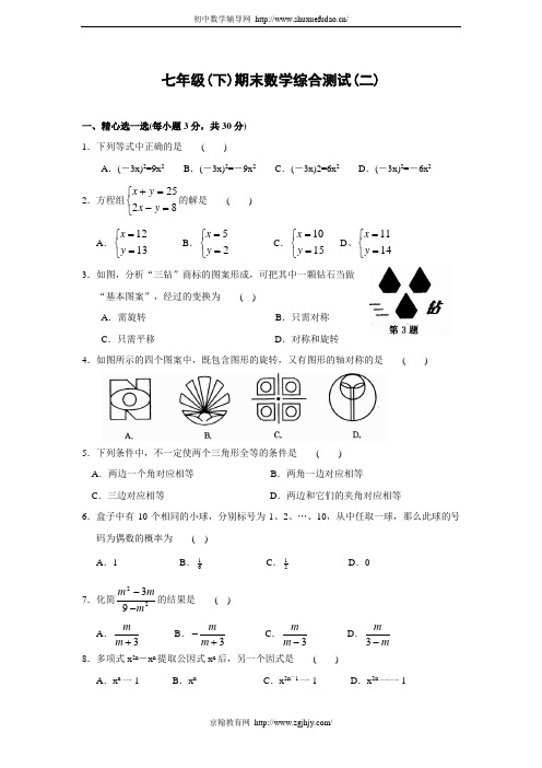 七年级数学期末综合测试(二)(含答案)