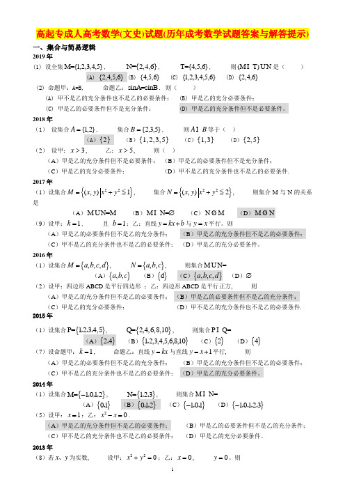 高起专成人高考数学(文史)试题(历年成考数学试题答案与解答提示)