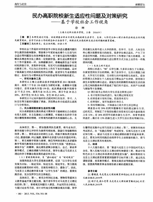 民办高职院校新生适应性问题及对策研究——基于学校社会工作视角