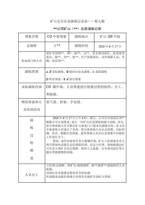 矿山安全应急演练记录表