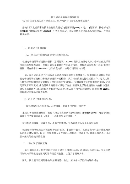 防止发电机的损坏事故措施