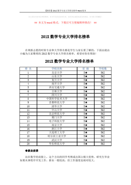 【推荐】201X数学专业大学排名榜单word版本 (3页)