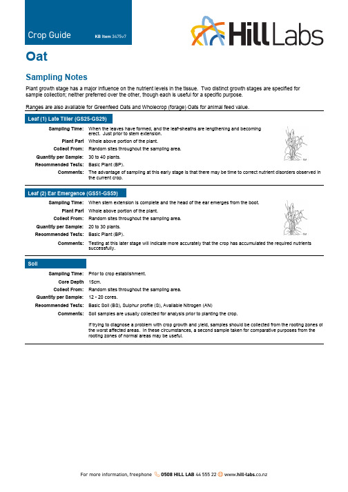 Crop Guide  Oat Sampling说明书