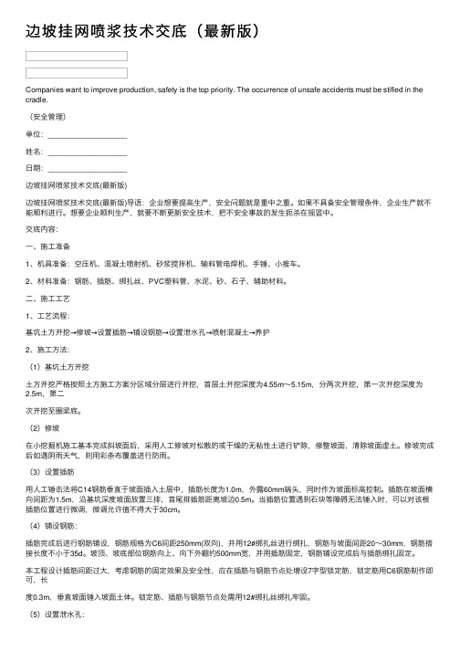 边坡挂网喷浆技术交底（最新版）