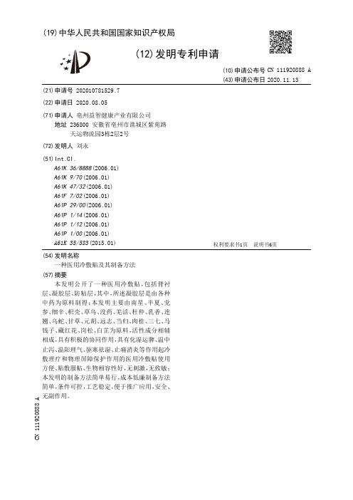 一种医用冷敷贴及其制备方法[发明专利]