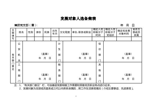 8发展对象人选备案表