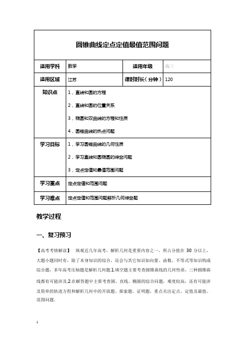 圆锥曲线定点定值最值范围问题学案