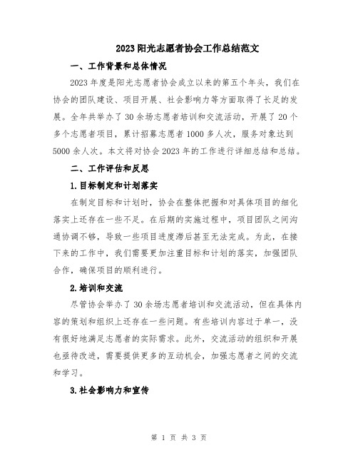 2023阳光志愿者协会工作总结范文