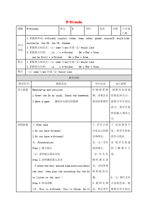 六年级英语上册Unit6《E_friend》(第1课时)教案