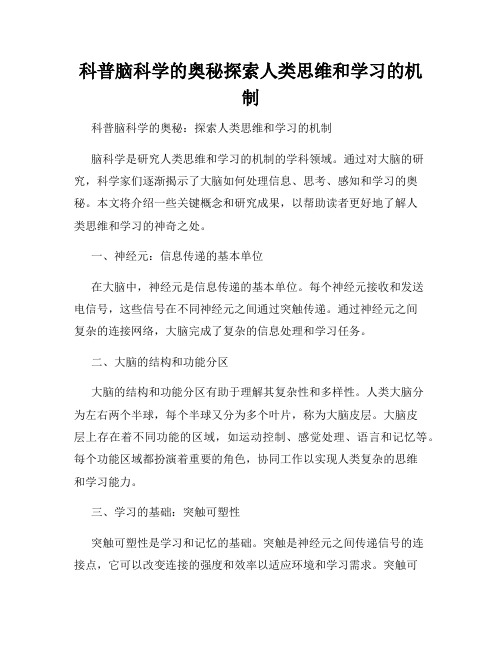 科普脑科学的奥秘探索人类思维和学习的机制