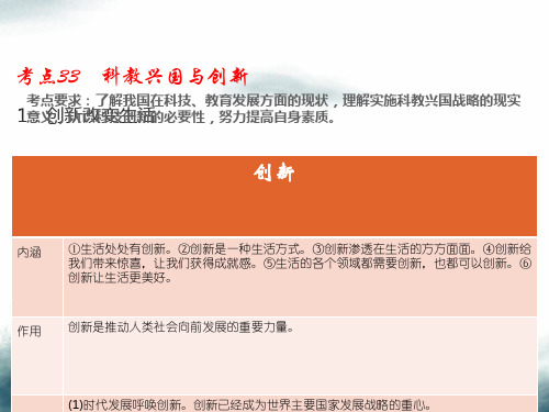 2019届中考道德与法治总复习考点33科教兴国与创新课件