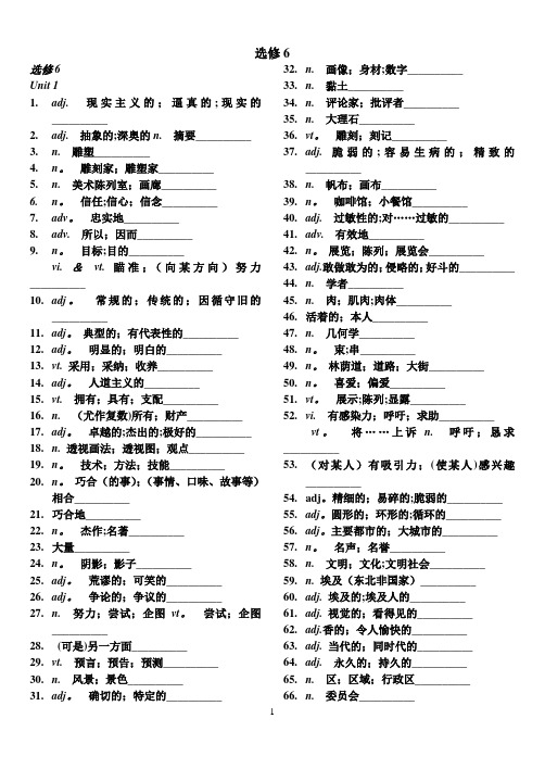 新课标人教版高中英语选修6单词(默写用)