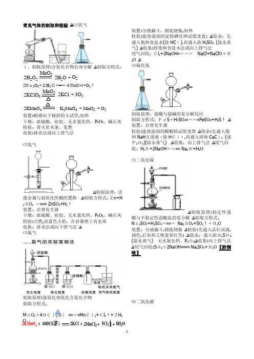 高中化学常见气体的制取装置图和方程式