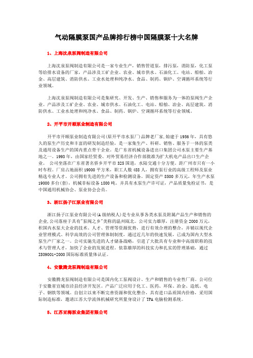 气动隔膜泵国产品牌排行榜中国隔膜泵十大名牌