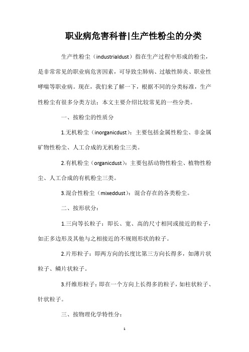 职业病危害科普生产性粉尘的分类