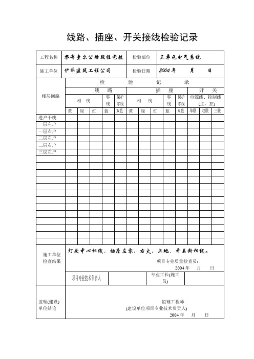 线路、插座、开关接线检验记录