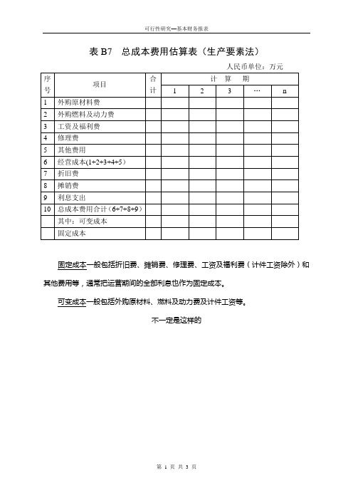 可研--基本财务报表