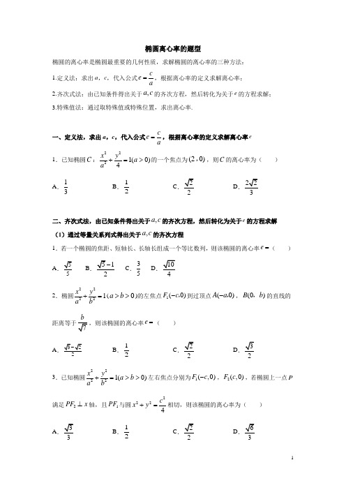 求椭圆离心率的题型