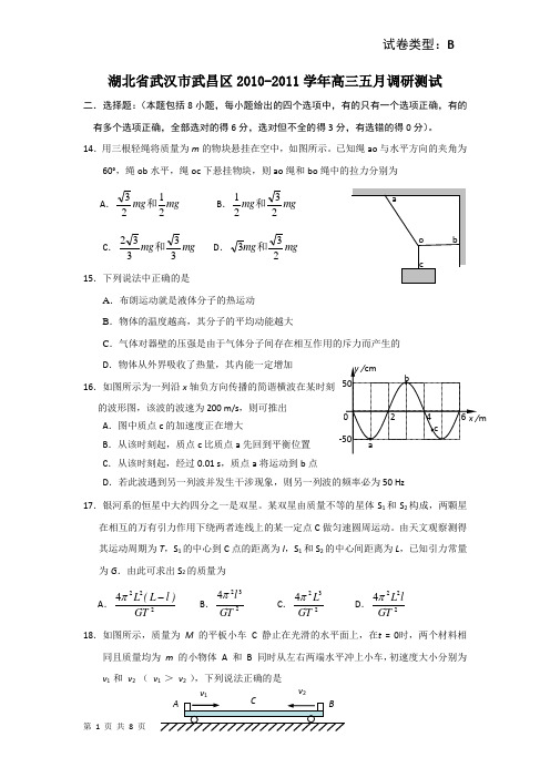 2011湖北省武汉市武昌区高三五月