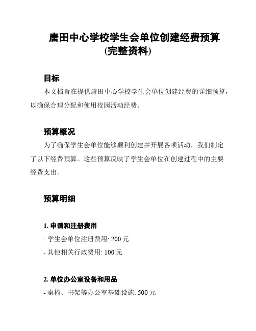 唐田中心学校学生会单位创建经费预算(完整资料)