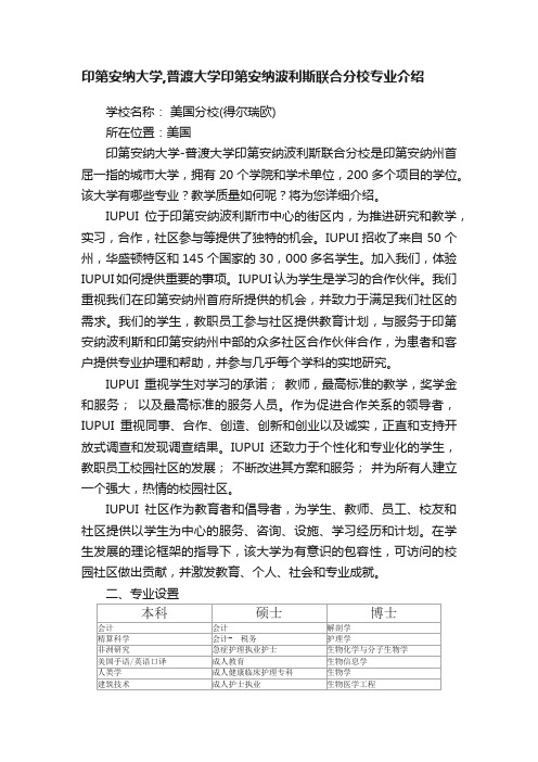 印第安纳大学,普渡大学印第安纳波利斯联合分校专业介绍