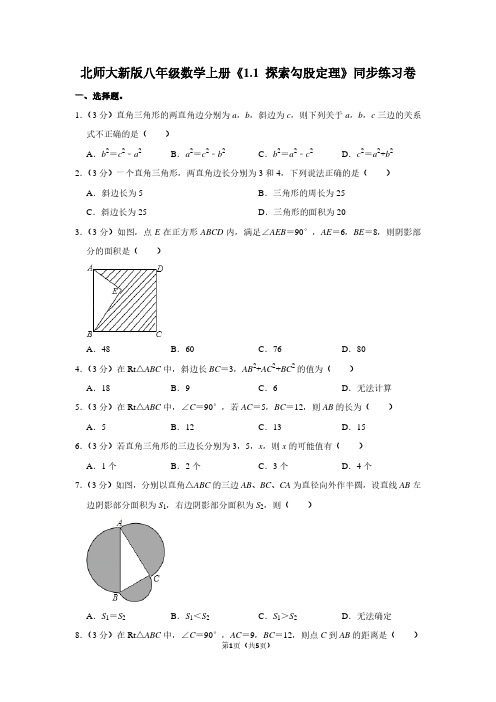 北师大新版八年级数学上学期《1.1 探索勾股定理》同步练习卷