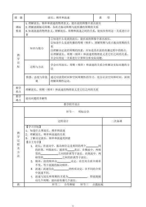 波长、频率和波速 说课稿 教案