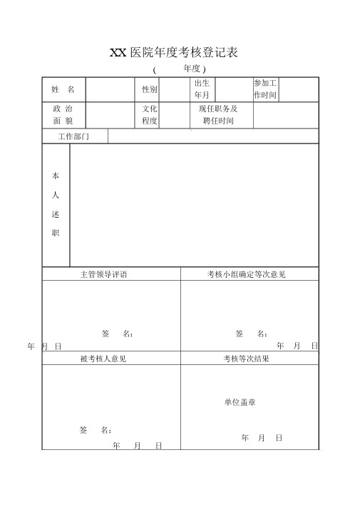 医院人员年度考核表