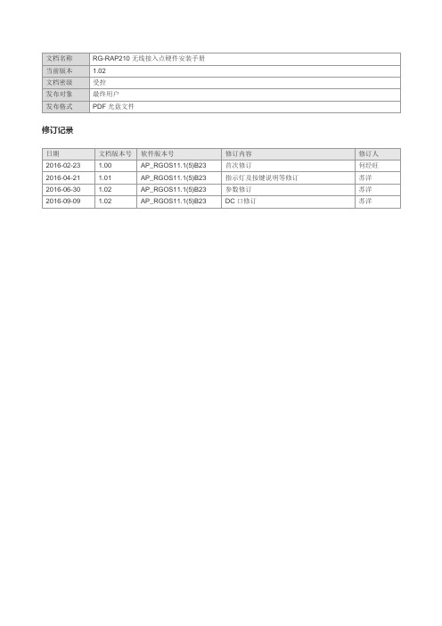 (精选)RGRAP210无线接入点硬件安装手册V1.02文档名称