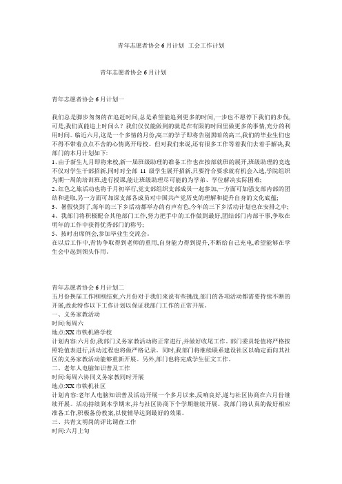 青年志愿者协会6月计划--工会工作计划