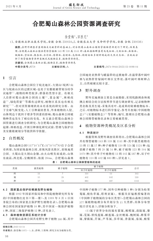 合肥蜀山森林公园资源调查研究