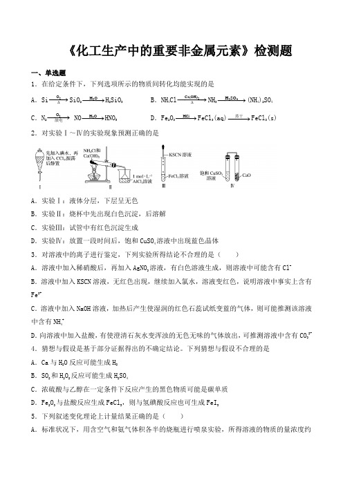 人教版高中化学必修第二册第五章《化工生产中的重要非金属元素》检测题(含答案)