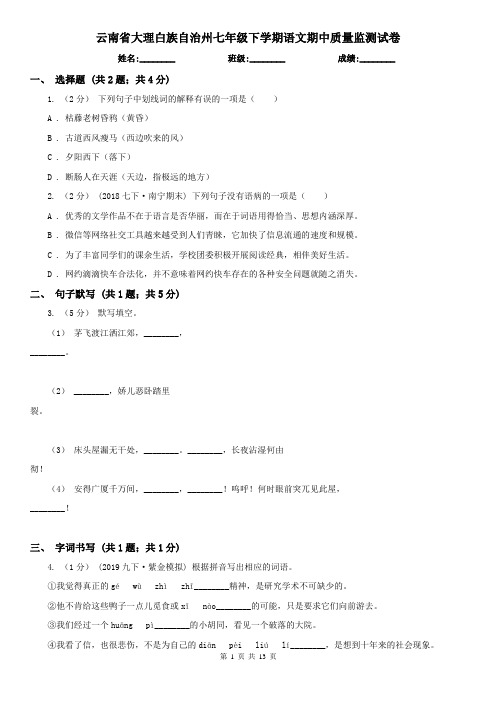 云南省大理白族自治州七年级下学期语文期中质量监测试卷