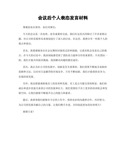 会议后个人表态发言材料