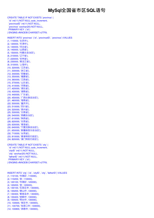 MySql全国省市区SQL语句