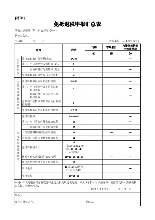 免抵退税申报汇总表