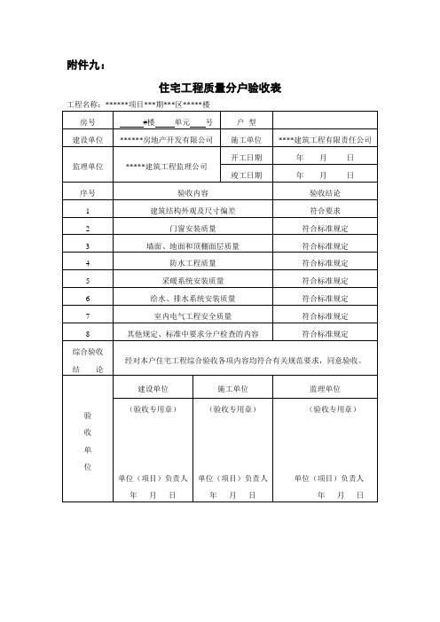 住宅工程质量分户验收表