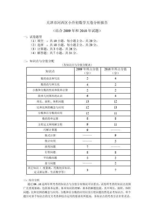 小升初数学试卷分析报告