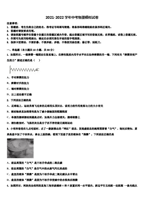 2022年湖北省武汉二中学广雅中学中考一模物理试题含解析