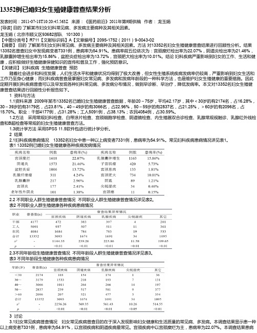 13352例已婚妇女生殖健康普查结果分析