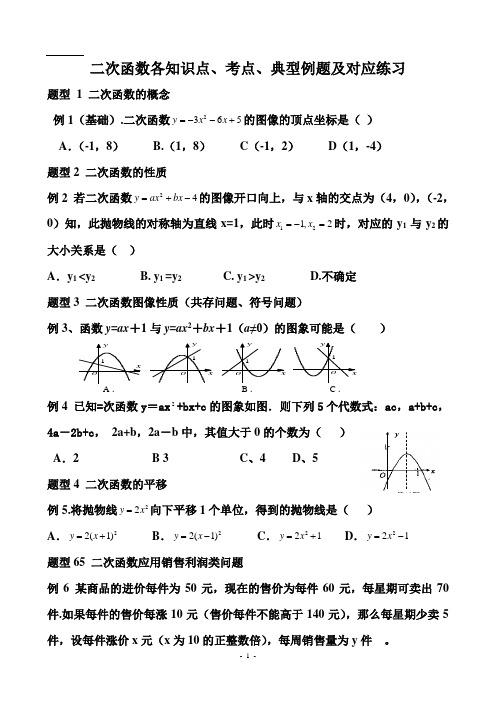 二次函数各知识点、考点、典型例题及练习