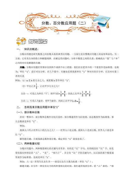 六年级下册数学奥数讲义分数、百分数应用题(二)全国通用