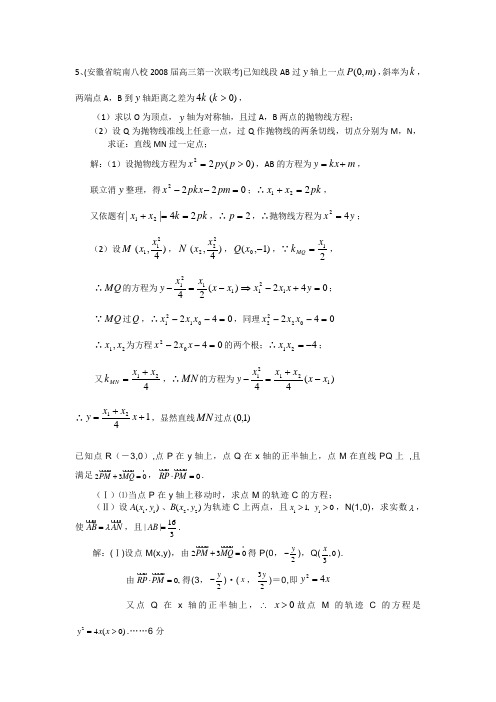 圆锥曲线之抛物线题库 含详解 高考必备