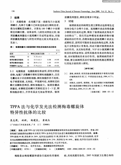 TPPA法与化学发光法检测梅毒螺旋体特异性抗体的比较