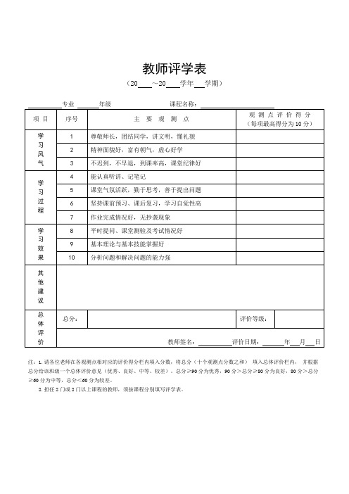 教师评学表