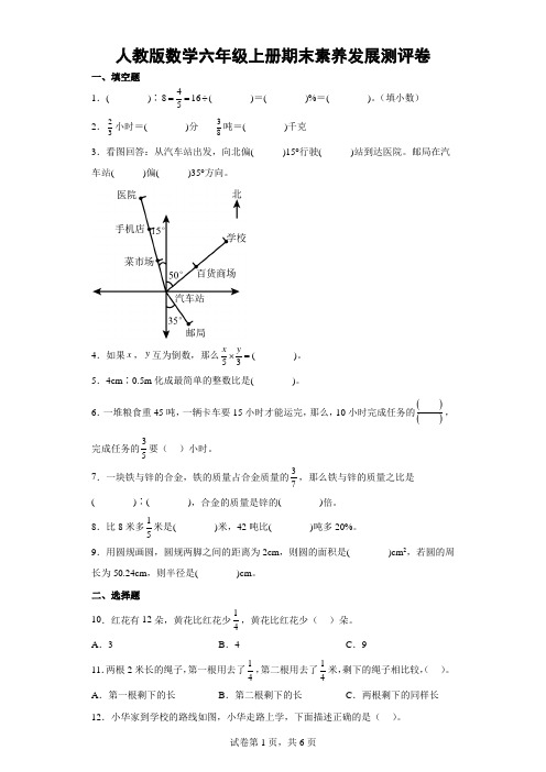 人教版数学六年级上册期末素养发展测评卷(有答案)