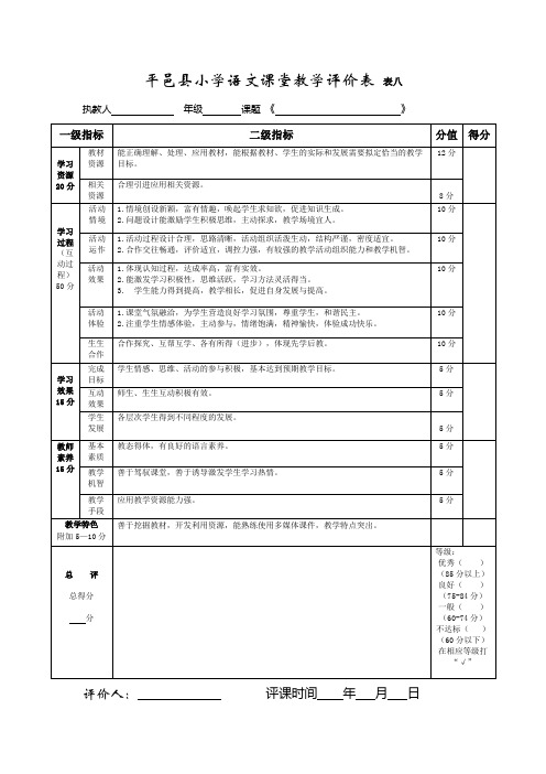 小学语文课堂教学评价表 1